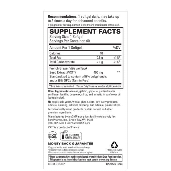 Clinical OPC French Grape Seed Extract 400mg Extra Strength 60 ct